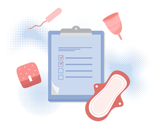 แบบฟอร์มและอุปกรณ์รองรับประจำเดือน เช่น ผ้าอนามัย ถ้วยอนามัย